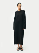 Women's Long Cashmere Sweater Dress Black | GOBI Cashmere #color_black