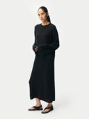Women's Long Cashmere Sweater Dress Black | GOBI Cashmere #color_black
