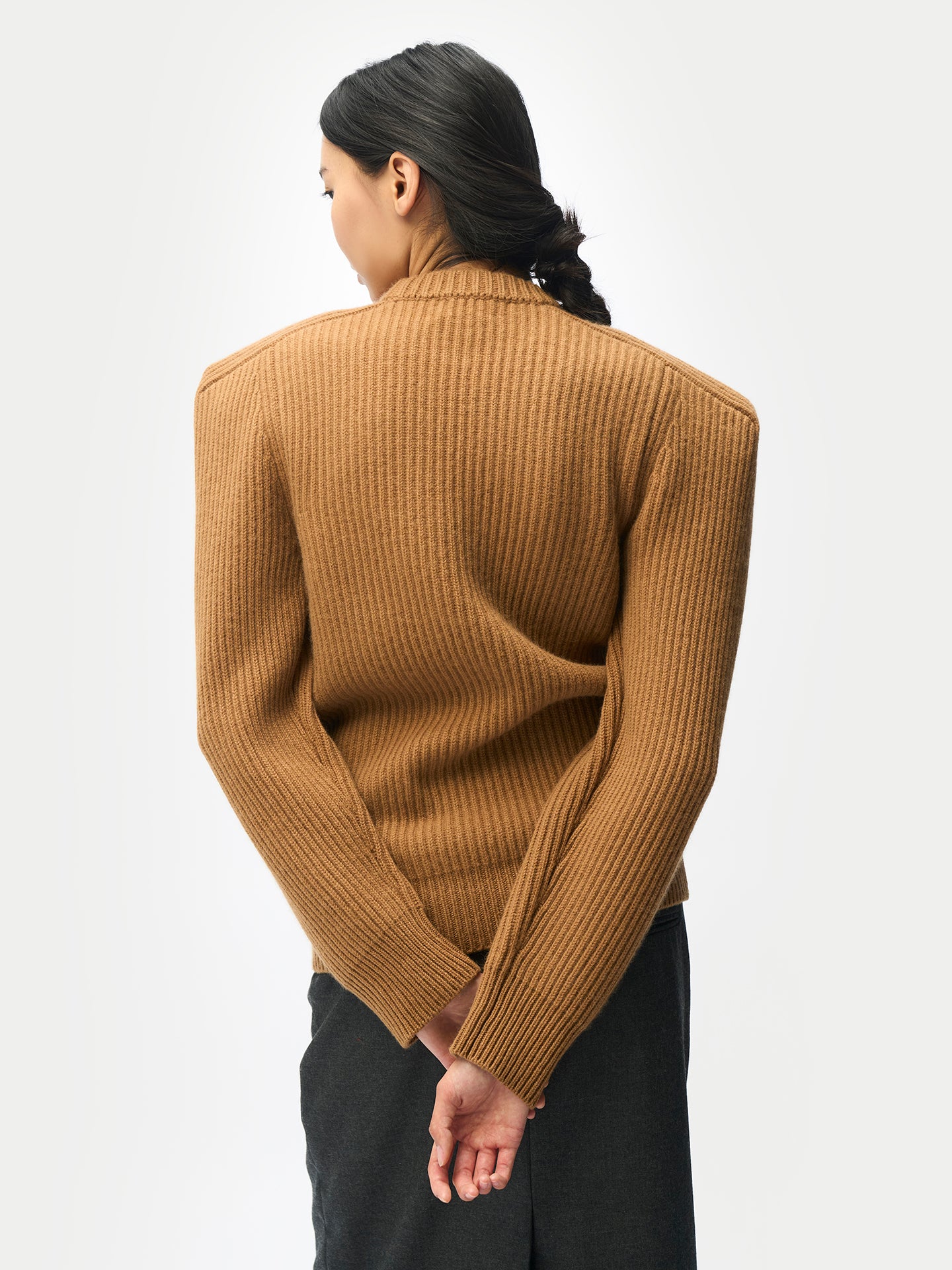 Sculpted-Shoulder Cashmere Sweater