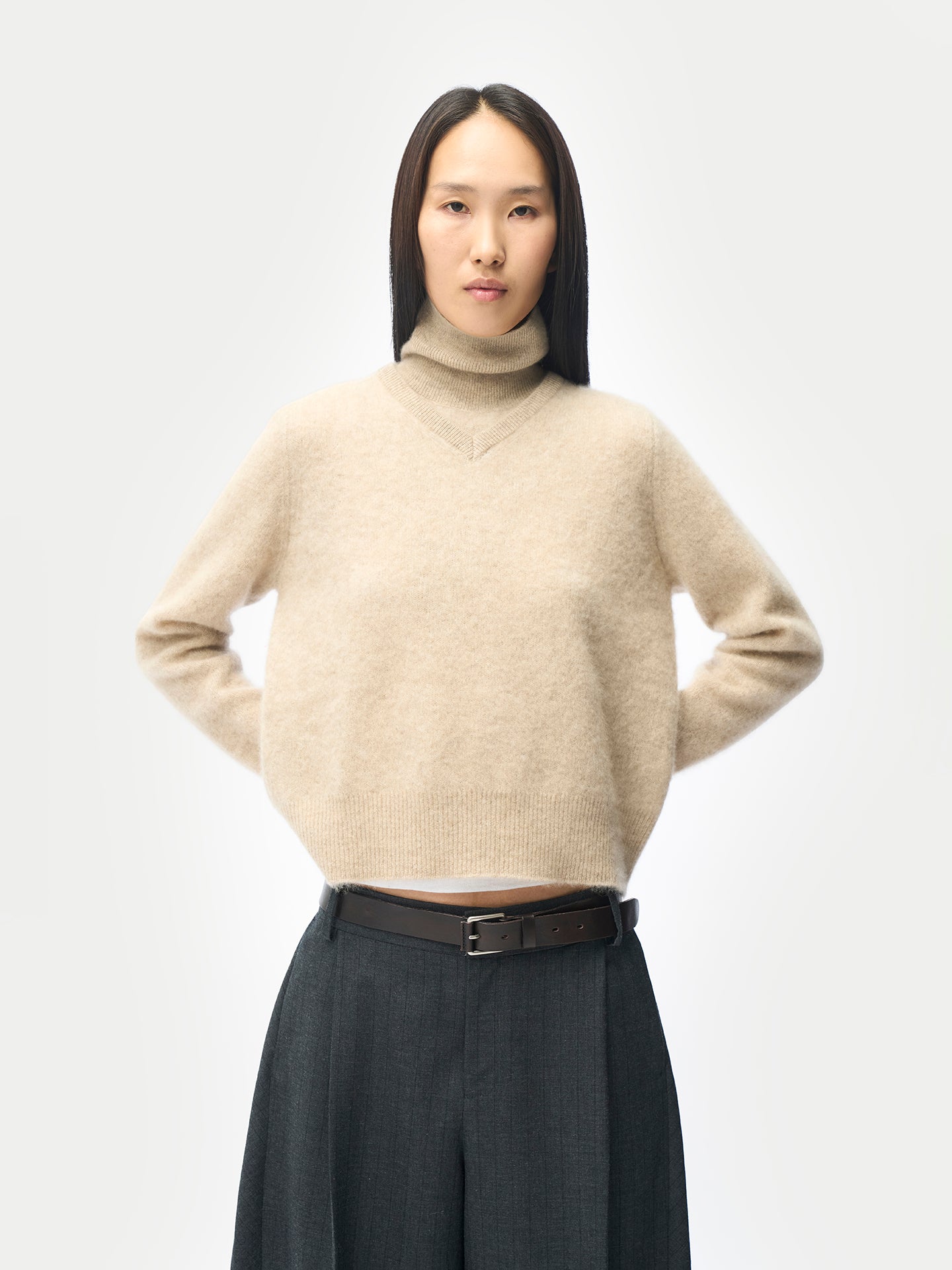 Organic Color Dual-Collar Cashmere Sweater