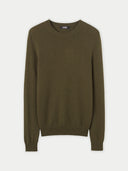 A beige-colored, round neck cashmere sweater #color_capulet-olive