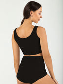 back view of a black underwear and mini shorts #color_black
