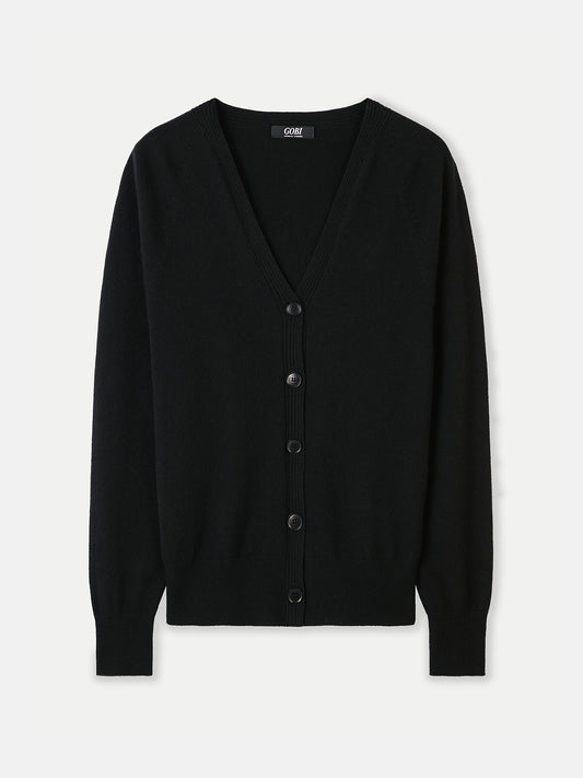 Women's 3D Button-up Cardigan Black - Gobi Cashmere