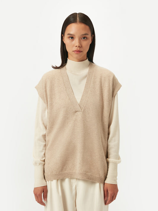 Women's Deep V-Neck Vest - Organic Cashmere Warm Grey - Gobi Cashmere