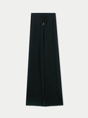 Black wide-leg trousers with a drawstring waist, displayed flat against a light gray background.