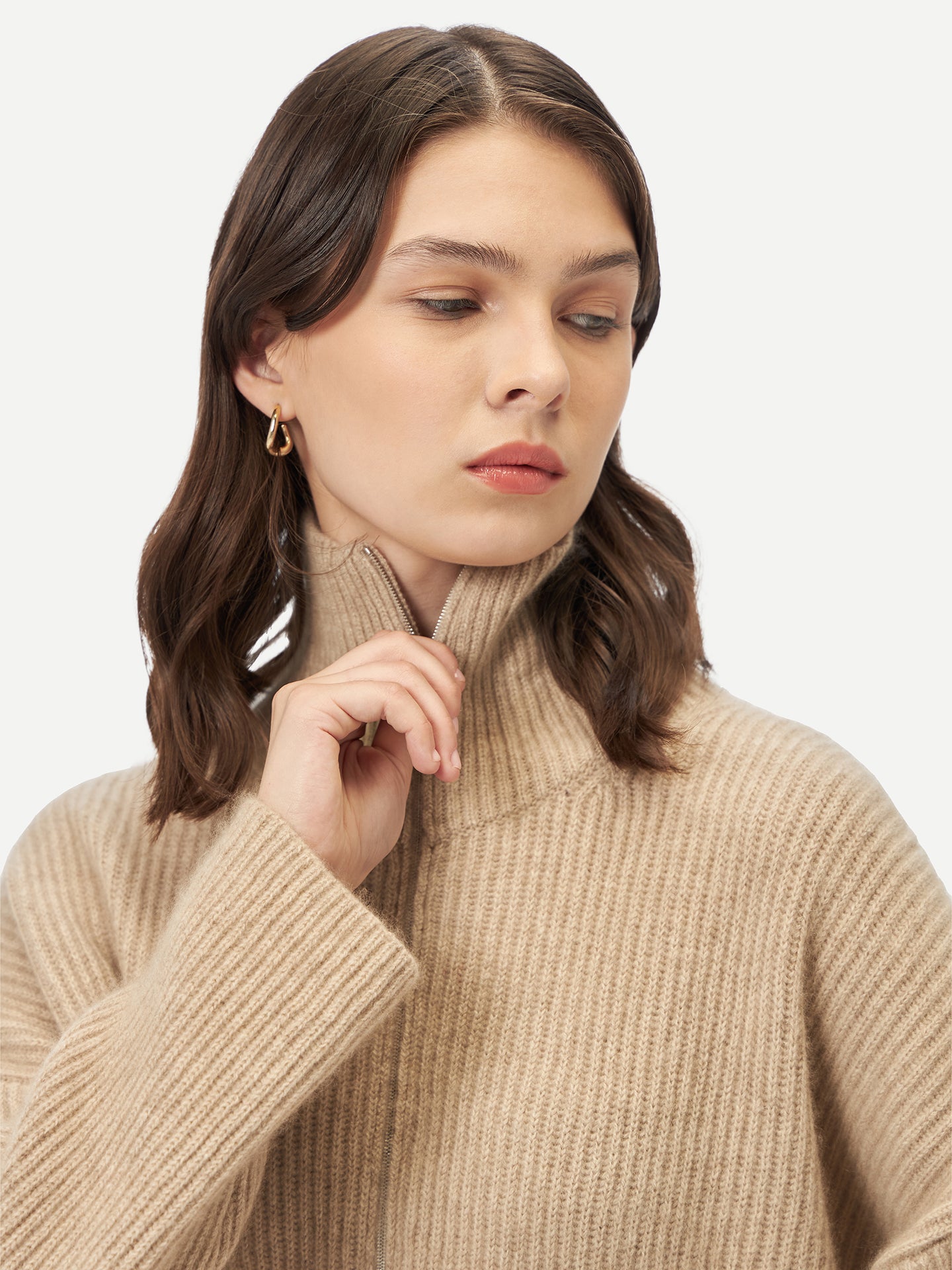 Organic Color Cashmere Quarter-Zip Sweater