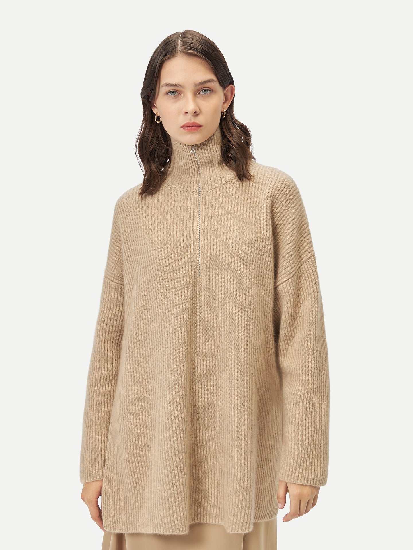 Organic Color Cashmere Quarter-Zip Sweater