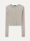 Beige ribbed cardigan on a white background. #color_dawn-blue