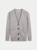 Gray cardigan with black buttons on a light gray background #color_high-rise
