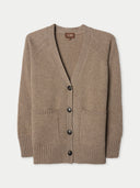 Brown v-neck cardigan with black buttons on a white background #color_taupe