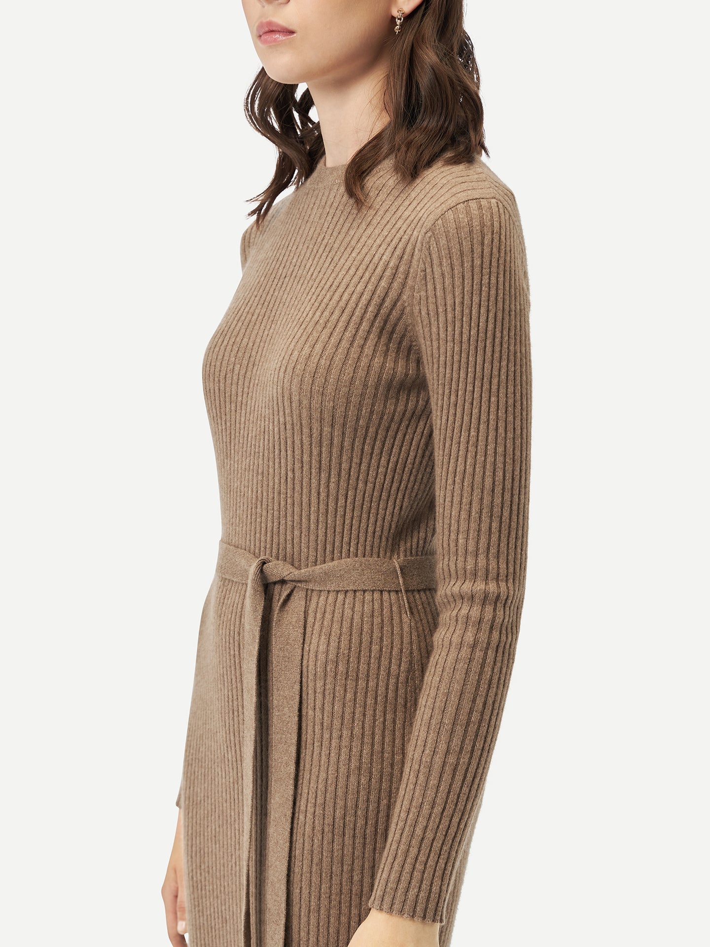 Women's Organic Cashmere Knit Dress with Belt Taupe - Gobi Cashmere