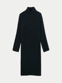 A long black Cashmere Turtleneck Dress with a high neck and long sleeves, displayed against a plain background. #color_black