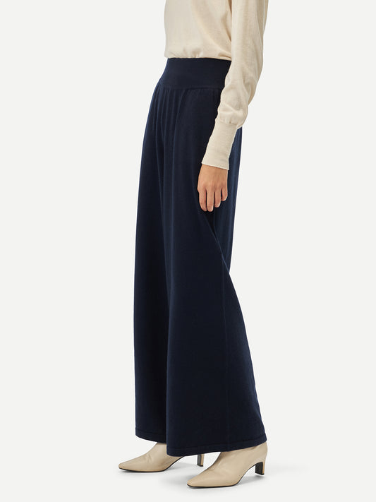 Women's Wide-Leg Cashmere Pants Navy- GOBI Fall Winter 2023