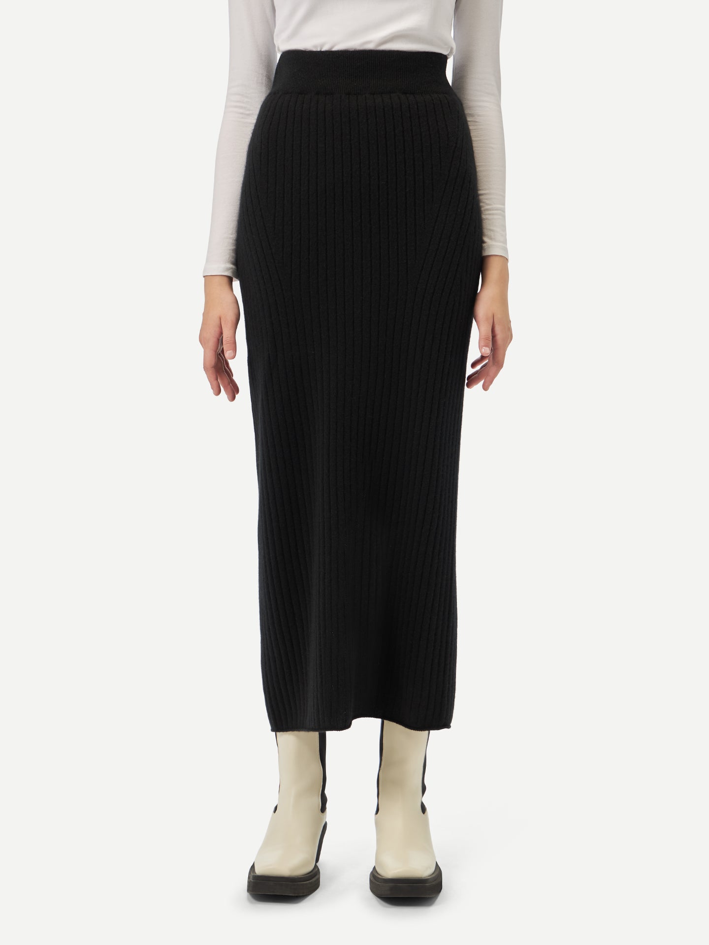 Women's Cashmere Midi Skirt Black - Gobi Cashmere