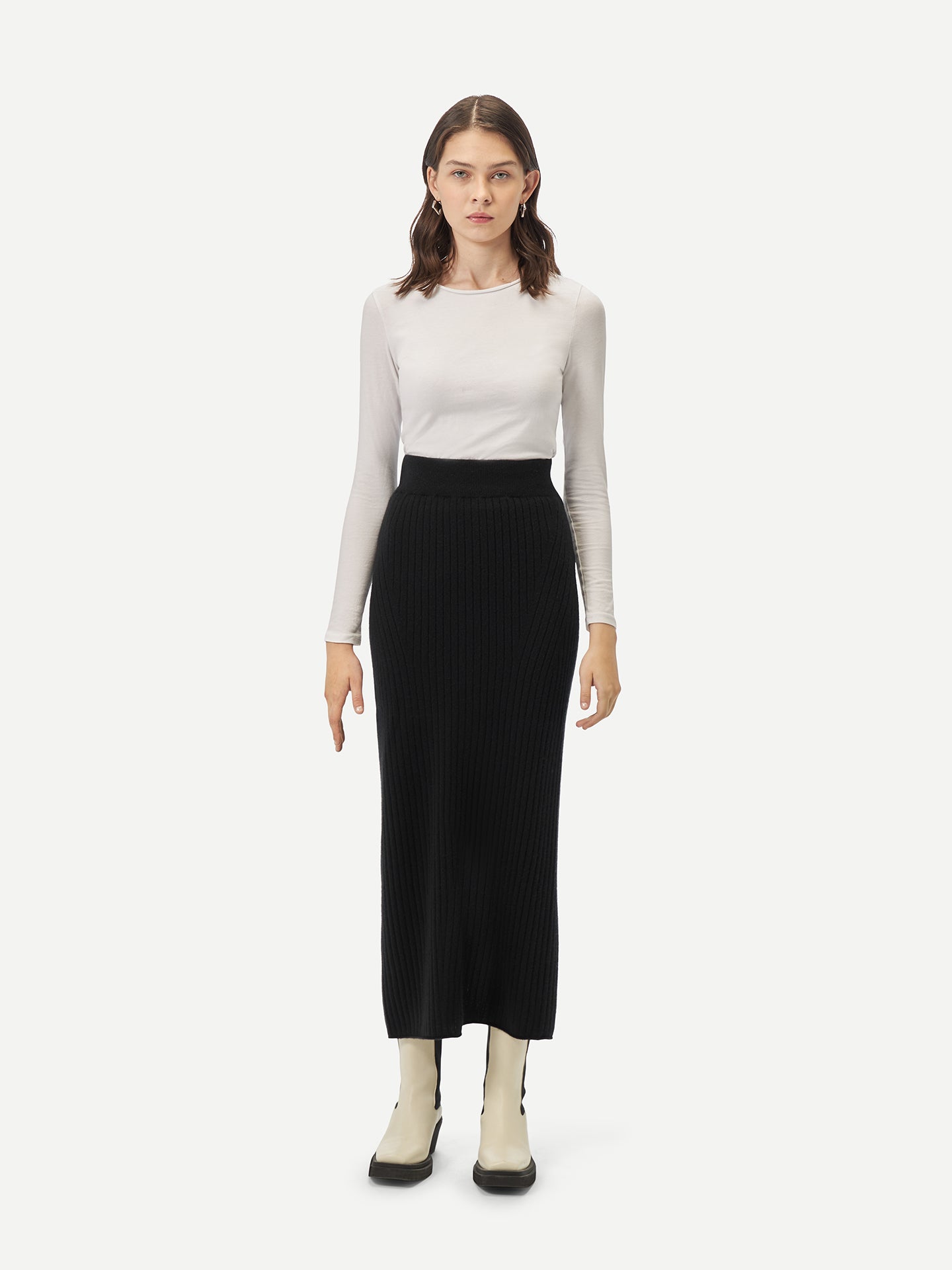 Women's Cashmere Midi Skirt Black - Gobi Cashmere