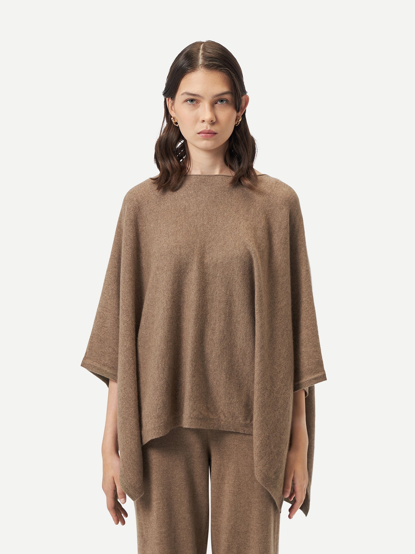 Women's Organic Colour Boat-Neck Cashmere Poncho Taupe - Gobi Cashmere