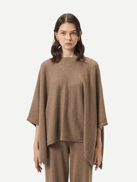 Women's Organic Colour Boat-Neck Cashmere Poncho Taupe - Gobi Cashmere
