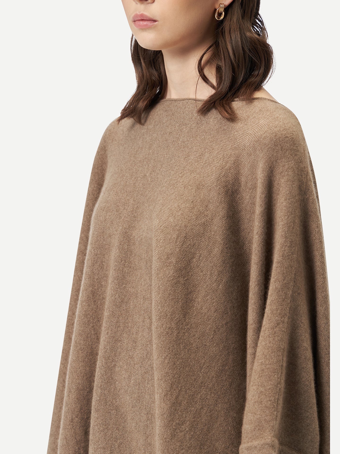 Women's Organic Colour Boat-Neck Cashmere Poncho Taupe - Gobi Cashmere