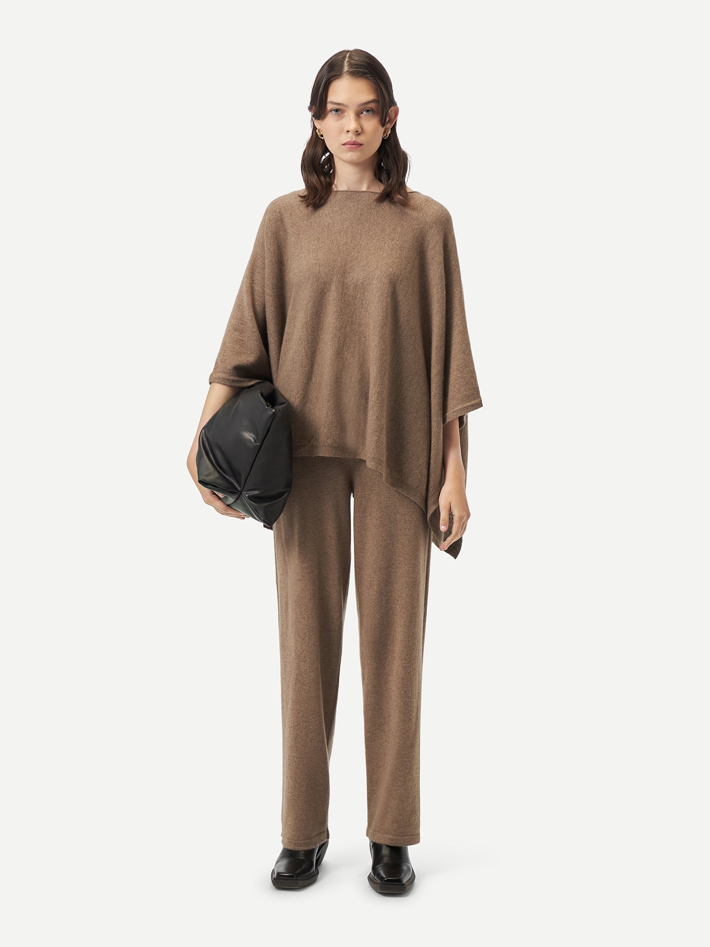 Women's Organic Colour Boat-Neck Cashmere Poncho Taupe - Gobi Cashmere