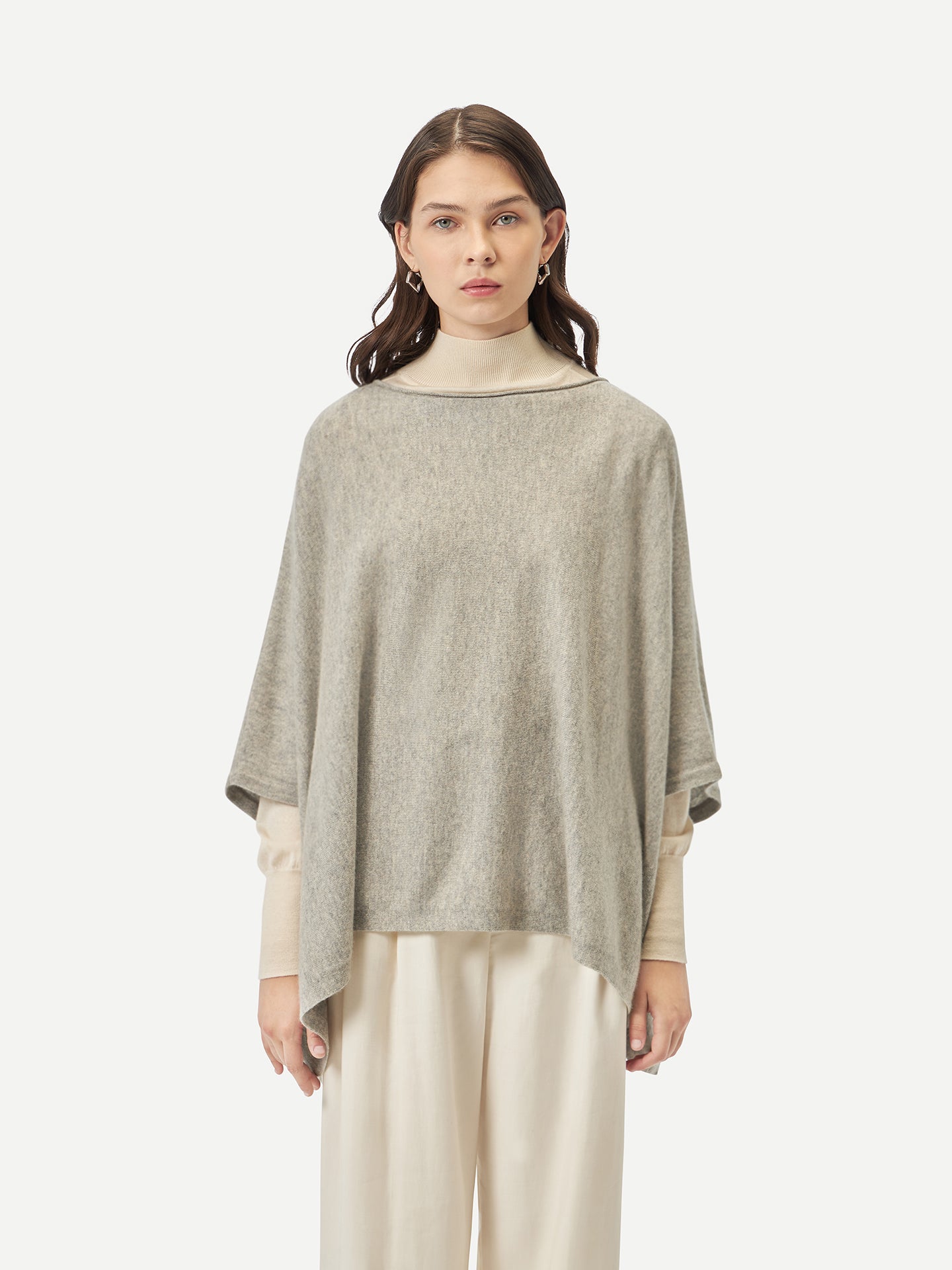 Women Boat-Neck Cashmere Poncho Dawn Blue - Gobi Cashmere 