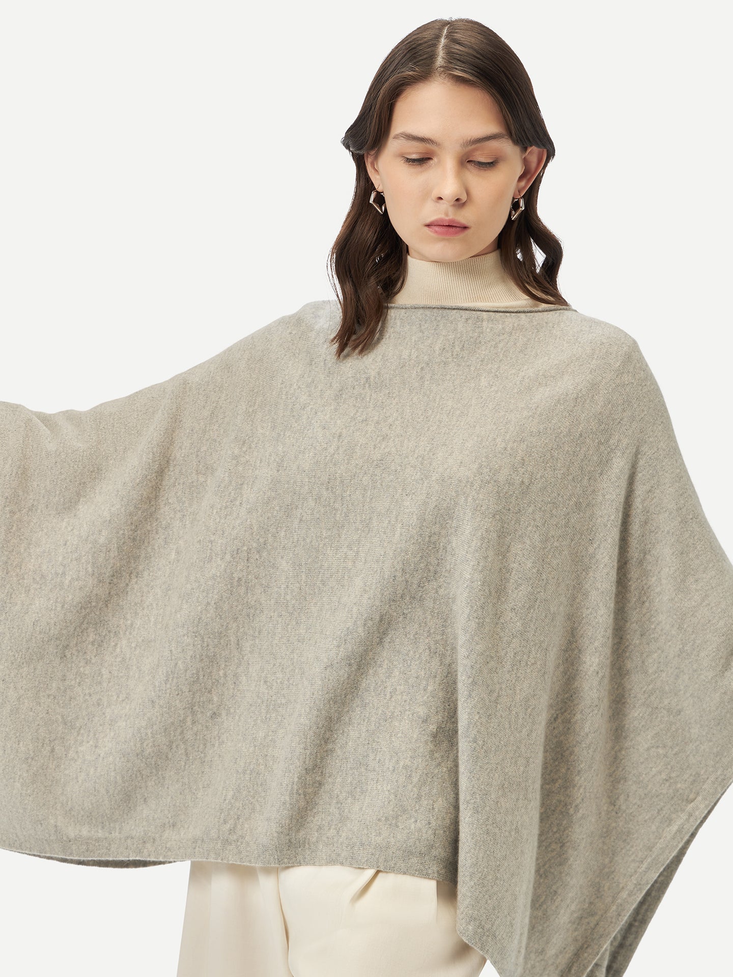 Women Boat-Neck Cashmere Poncho Dawn Blue - Gobi Cashmere 