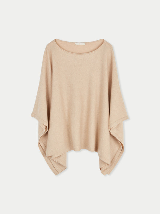 Women Boat-Neck Organic Color Cashmere Poncho Beige - Gobi Cashmere