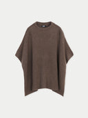 A brown rib-knit cashmere poncho with a boat-neck collar. #color_cocoa