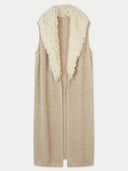 A beige, loop-stitched cashmere vest with a high-neck collar #color_warm-grey