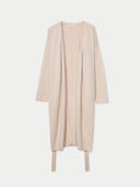 A beige long maternity cashmere robe with belt loops and pockets, displayed on a white background. #color_beige