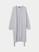 A long grey maternity cashmere robe with a relaxed fit and a modifiable belt loop. #color_dawn-blue