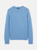 A light blue cashmere crewneck sweater. #color_della-robbia-blue