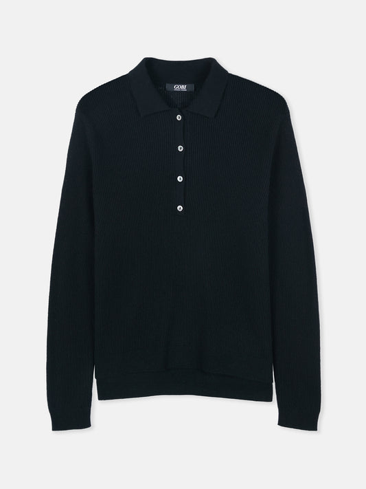 Women's Cashmere Polo Black - Gobi Cashmere