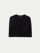 Black capelet with draped front on a light gray background #color_black