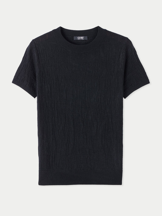 Women's Silk Cashmere T-Shirt Black - Gobi Cashmere