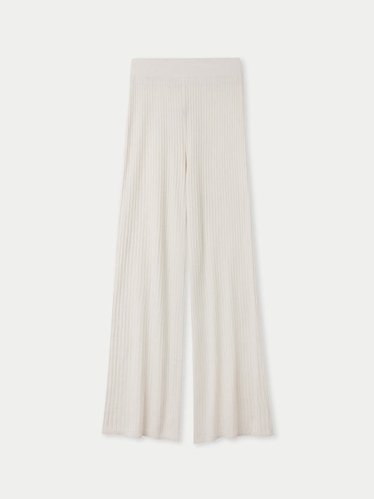 Women's Rib-Knit Silk Cashmere Blend Pants Whisper White - Gobi Cashmere