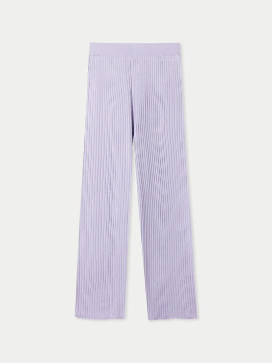 Women's Rib-Knit Silk Cashmere Blend Pants Purple Heather - Gobi Cashmere