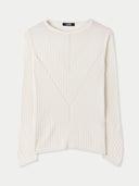 A beige rib-knit silk cashmere sweater with a round neckline. #color_whisper-white