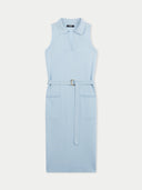 Women's Sleeveless Silk Cashmere Polo Dress Powder Blue - Gobi Cashmere #color_powder-blue