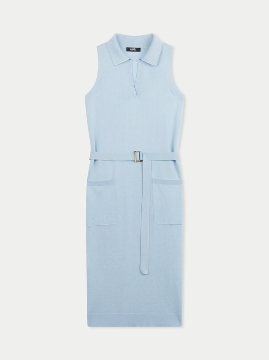 Women's Sleeveless Silk Cashmere Polo Dress Powder Blue - Gobi Cashmere