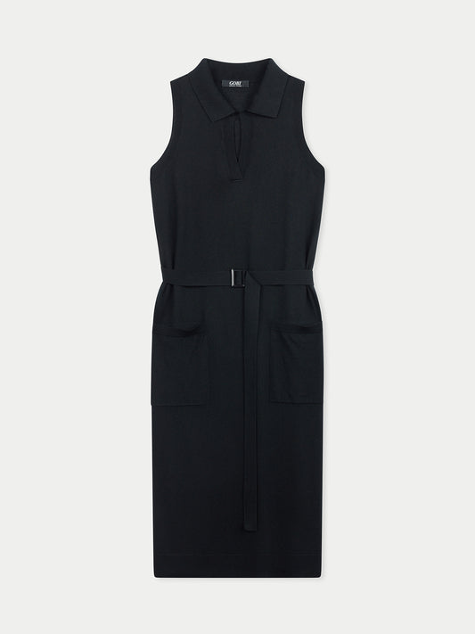 Women's Sleeveless Silk Cashmere Polo Dress Black - Gobi Cashmere