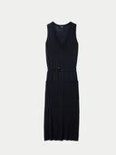 V-neck Silk Cashmere  Dress Black - Gobi Cashmere #color_black