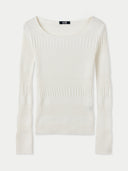 A ribbed cotton silk cashmere blend sweater in a beige color with a round neckline. #color_whisper-white