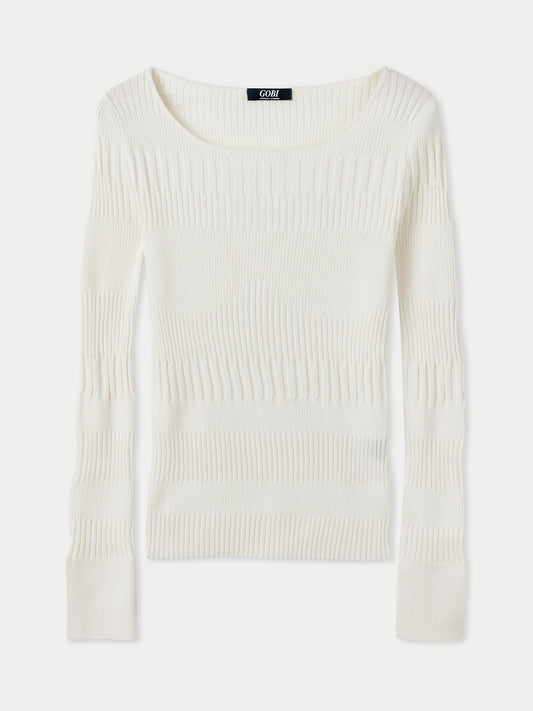 Women's Ribbed Cotton Silk Cashmere Blend Sweater Whisper White - Gobi Cashmere