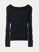 Women's Ribbed Cotton Silk Cashmere Blend Sweater Black - Gobi Cashmere #color_black