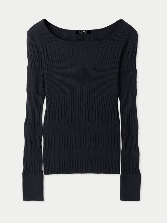 Women's Ribbed Cotton Silk Cashmere Blend Sweater Black - Gobi Cashmere