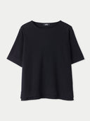 A black box-cut cotton silk cashmere blend t-shirt. #color_black