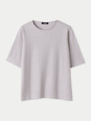 A box-cut cotton silk cashmere blend t-shirt in gray color with a round neckline. #color_wind-chime