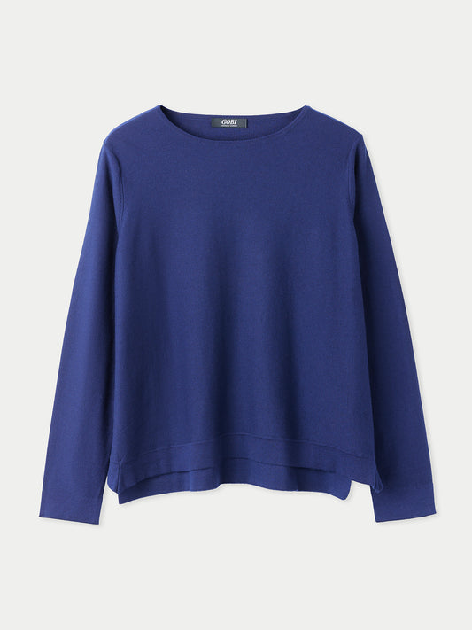 Women's Boatneck Cotton Silk Cashmere Blend Sweater Navy - Gobi Cashmere