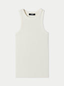 A ribbed cotton silk cashmere blend tank top in a neutral color. #color_whisper-white