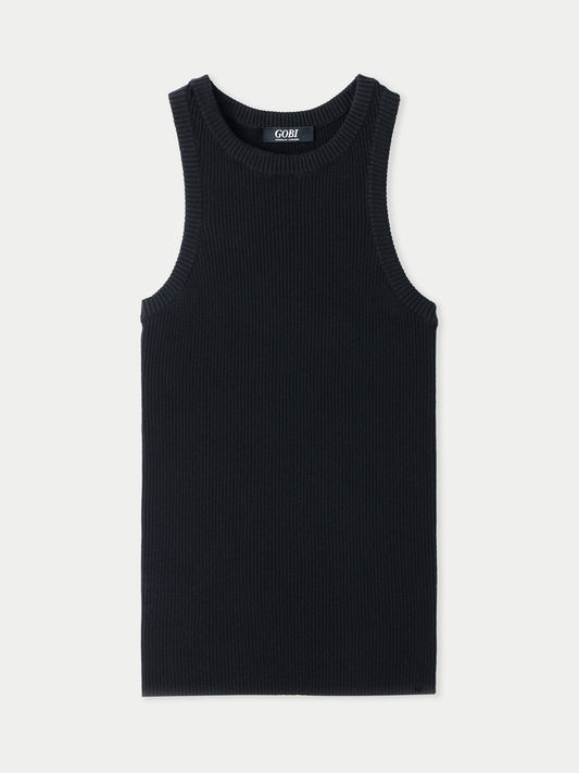 Women's Ribbed Cotton Silk Cashmere Blend Tank Top Black - Gobi Cashmere